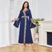 MT302 Muslim Abaya Women's Long Dress Dubai Robe New Beaded Gown With Waist Tie_ecoleips.com