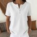2026 New Women's Slim Fit Short Sleeve T-Shirt Solid Color Casual Button up Top Versatile Polyester Cotton Tees for Wholesale_ecoleips.com