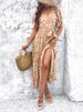 Spring Summer Women Casual Vacation Short Sleeve Floral Print Midi Dress Beach Sundress_ecoleips.com
