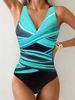 Aria Basics 2025 New European And American Style Swimwear For Women, Color Block Cross Tie One-Piece Bikini Swimsuit, Cross-Border_ecoleips.com