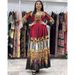 Women's Striped Clothing Printed Set Waist-Cinching Outerwear Muslim Robe Evening Dress_ecoleips.com