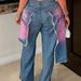 Women's Double Waist Layered Denim Jeans Pink Gradient Distressed Wide Leg Pants Streetwear Casual Ripped Jeans For Daily & Party_ecoleips.com