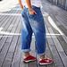 Women's Stretch Denim Jeans Mid-Rise Ankle-Length Cropped Style with Rolled-Up Cuffs Stitched Pockets European American Design_ecoleips.com