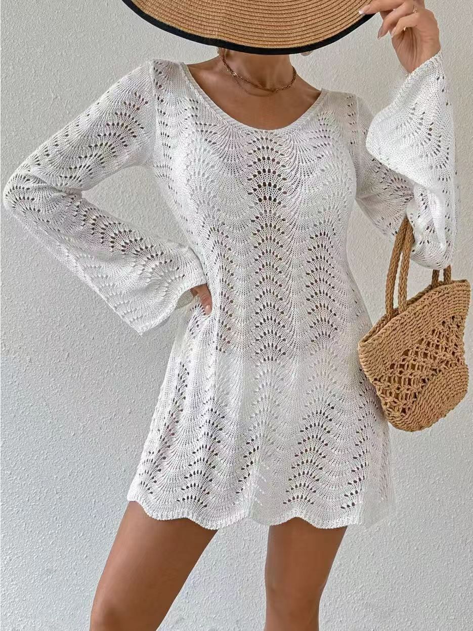 Sexy V-Neck Knit Beach Cover-Up Dress – Lightweight Bikini Wrap Tunic (White, S-Xxxl) Soft & Stretchy_ecoleips.com