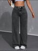 Women's Clothing Vintage Straight Leg Jeans For Women - Classic Mid Rise Denim Pants (Smoke Gray/Light Blue)_ecoleips.com