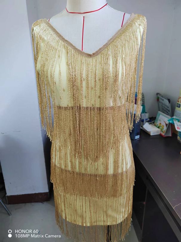 Women's Clothing V Neck Sexy Deep Sleeveless Pencil Skirt Mid Skirt Tassel Skirt_ecoleips.com