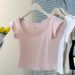 Korean Sweet Spice Girl U-Neck Versatile Short Sleeve T-Shirt Women's Summer Slim Skinny Lazy Short Shoulder Top_ecoleips.com
