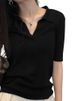 2026 New Black V-neck Short-sleeved Polo Shirt Women's Summer Slim-fitting And Thin Shoulder T-shirt High-end Half-sleeved Top_ecoleips.com
