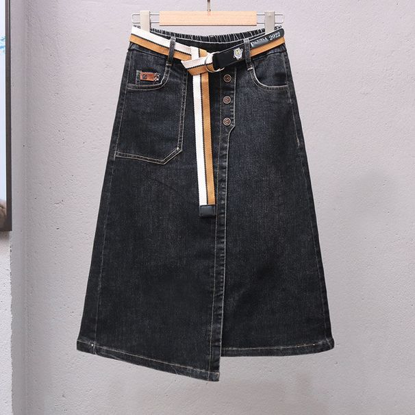 Women's Clothing Summer irregular A line slim skirt spring and summer high end elastic waist versatile denim skirt women's mid length skirt_ecoleips.com
