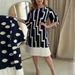Women's Clothing Temperament Round Neck Striped Splicing Pleated Dress_ecoleips.com