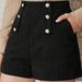 Women's High Waist Corduroy Autumn Winter Slimming Wide Leg A-Line Shorts Casual Black_ecoleips.com