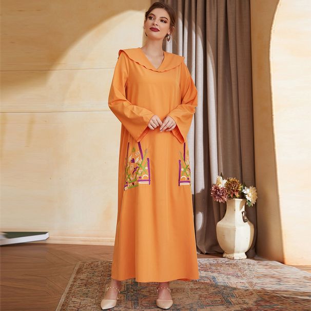 Verve TY-21506 Plus Size Dubai Arab Muslim Fashion 2025 New V-Neck Embroidered Robe_ecoleips.com