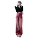 American Retro Red Jeans For Women, Straight Loose Fit, Trendy Design, High-waisted, Slimming, Wide-leg Pants_ecoleips.com