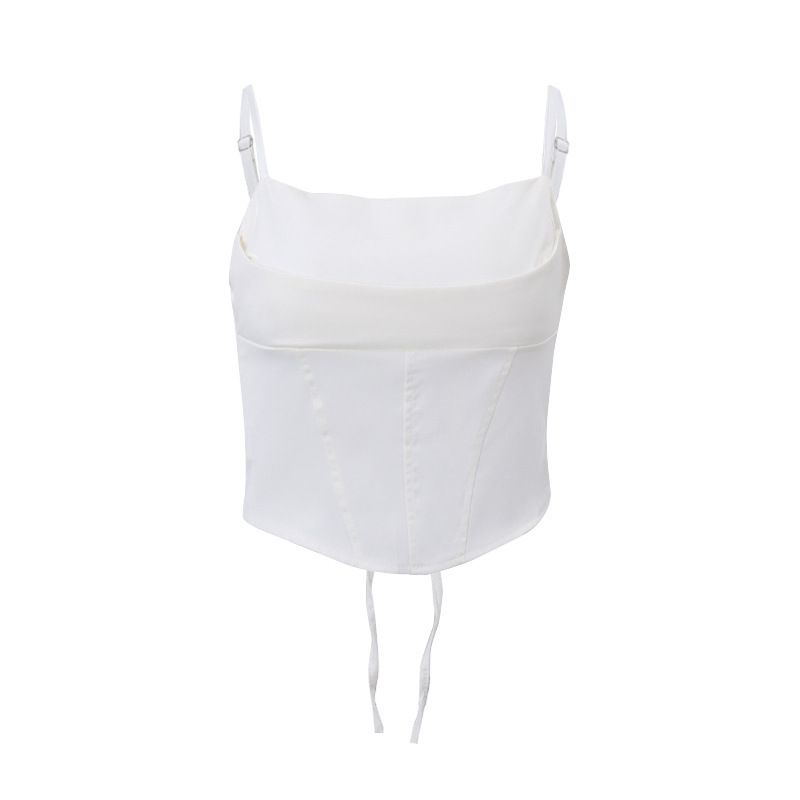 Women's Clothing Sexy Satin Fishbone Strapless Camisole Top For Women Back Tie Cropped Waist Pure Color Autumn Hot Girl Fashion_ecoleips.com