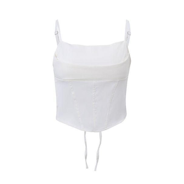 Sexy Satin Fishbone Strapless Hot Girl Autumn Back Tie Crop Top Waist Cincher Pure Desire Camisole_ecoleips.com
