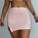 FY22396 Knitted Beaded Square Neck Long Sleeve And Short Set Spring Women's Sexy Crop Top Skirt_ecoleips.com