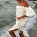 Women's clothing one-shoulder sexy puff sleeve solid color lace holiday beach dress_ecoleips.com