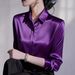 Women's Clothing Spring/Summer Solid Color Women's Collared Shirt Versatile Satin Long Sleeve Button Down Top_ecoleips.com