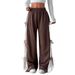 European And American Women's Clothing 2025 New Women's Casual Bow Contrast Color Stitching Drawstring Sports Casual Pants_ecoleips.com