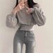 American-style Silver Fox Fleece Thickened Short Waist-cinching Hem Sweatshirt For Women, Autumn And Winter_ecoleips.com