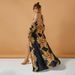 Women's Sexy Deep V Neck Tummy Concealing Swimsuit Retro Print French Style Long Robe Two Piece Set Slimming Design For Summer Vacation_ecoleips.com