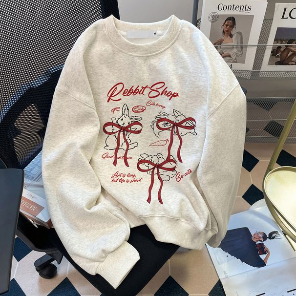 Korean Style Women's Thickened Long Sleeved Crew Neck Sweatshirt Fleece Lined Heavyweight Loose Fit Autumn Winter Sweatshirt for Couples_ecoleips.com