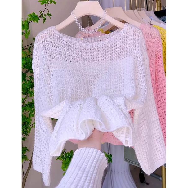 K New Arrival Soft And Sweet Laced Knit Top Women's One Shoulder Long Sleeve Lightweight Wrap Shrug. No Necklaces Or Other Accessories_ecoleips.com