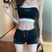 2025s Trendy Sexy Low Waist Girl Women Rivet Stretch Tight Hot Pants Spring Autumn Outer Wear Black Denim Shorts_ecoleips.com