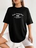 Women's Clothing Women's Casual Black T-Shirt Round Neck Short Sleeve Letter Print Simple Sports Top Style Loose Fit_ecoleips.com