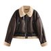 women's leather jacket vintage distred print vneck zipup streetwear coat black brown y green_ecoleips.com