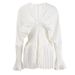 Women's Clothing Pleated Waist-Defined White Blouse For Women – Elegant V-Neck Bell Sleeve Tunic Top With Casual Chic Style_ecoleips.com