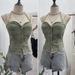 Women's Cowl Neck Padded Bralette Top Sexy Single Row Button Corset Crop Sleeveless Shirt_ecoleips.com