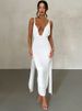 Hugcitar V Neck Backless Adjustable Straps Solid Bandage Draped Slit Sexy Maxi Dress Summer Women Elegant Birthday Party Outfit_ecoleips.com