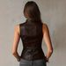 New Women's Buckle Design PU Leather Retro Design Vest Top_ecoleips.com