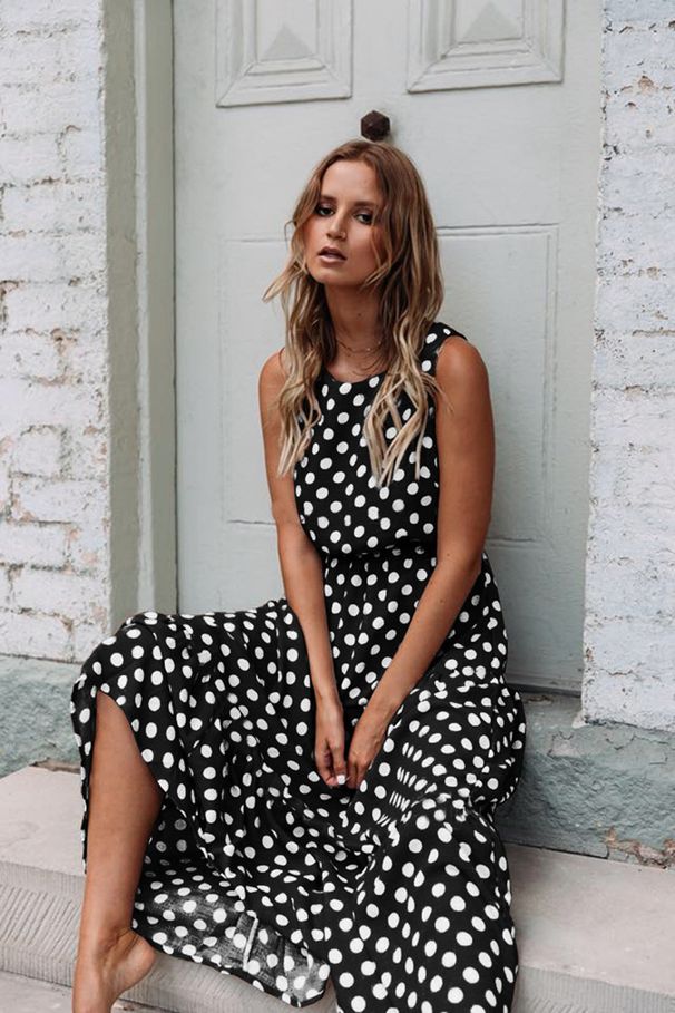 Hot Sale 2026 Spring And Summer Fashion Versatile Printed Polka Dot Crew Neck Long Dress Women's Dress_ecoleips.com