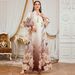 Muslim Dress Women Elegant Printed Maxi Dress – Floral Embroidery Long Sleeve Abaya, Lightweight Polyester, Modest & Stylish For Everyday Wear_ecoleips.com
