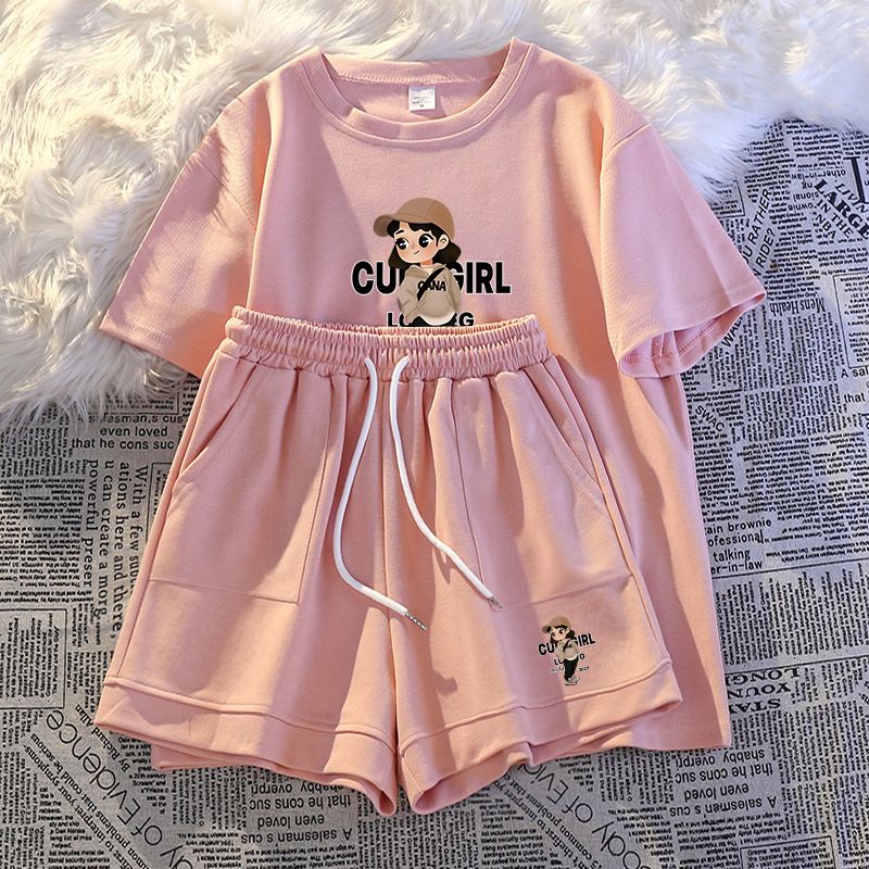 Women's Clothing Cotton Leisure Sports Suit Loose Short Sleeved Printed Two Piece Suit_ecoleips.com
