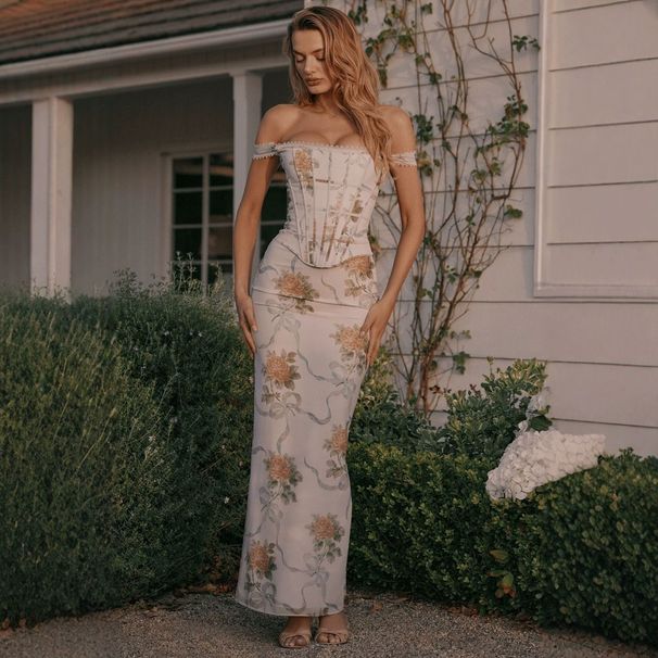 Elegant Sexy Retro Botanical Print Bodycon Dress Oil Painting Style Women's Clothing Set_ecoleips.com