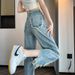 American-style Petite Women's Wide-leg Jeans, Autumn Cropped High-waisted Loose Frayed Ripped Straight Pants, Trendy_ecoleips.com