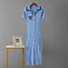Women's Slim Fit Knit Dress - Elegant Polo Collar Long Sleeve Maxi Dress With Embroidery Detail_ecoleips.com