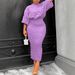 Plus Size Bubble Sleeve Top & Skirt Set – Flowy Batwing Blouse & Stretchy Midi Skirt, Casual Outfit (1XL-5XL, Blue/Black/Green/Purple)_ecoleips.com