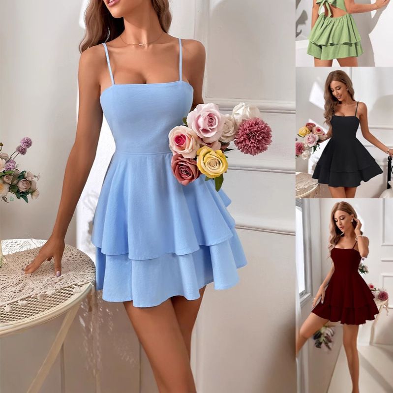 European And American Style Backless Bow Detail Short Suspender Dress for Women Sexy Spring/Summer Fashion Wholesale_ecoleips.com