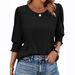 25-Color Women's Autumn Loose-Fitting Casual Printed T-Shirt With Round Collar And 7/8 Sleeves_ecoleips.com