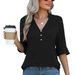 Summer Solid Color V-Neck Mid-Sleeve Knit Top Women's Stylish T-Shirt_ecoleips.com