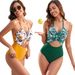 Women's Clothing One Piece Swimsuit Female Printed Splicing Leaf One Piece Swimsuit_ecoleips.com