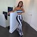 Women's Clothing Candy Color Bandeau Top And Flared Pants Striped Set Black White Stripes American Style Spring Autumn Summer_ecoleips.com