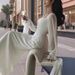 Women's Clothing Long Sleeved U Neck Slim Fishtail Floor Length Wedding Dress Gauze Tube Top Toast Dress Outdoor Shooting Long Skirt_ecoleips.com