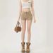 Large Size Spice Girl High Waist Double Button Hip Denim Shorts Women's 2026 Summer New Khaki Skinny Hip Hot Pants_ecoleips.com