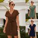 Women's Summer Casual V Neck Dress with Tie Pocket European American Style Elegant Fashion Spring/Autumn Regular Size_ecoleips.com