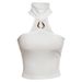Slim-Fit Halter Neck Crop Top For Women, Sexy Ribbed Knit Sleeveless Shirt, Summer Basic T-Shirt, Black & White_ecoleips.com
